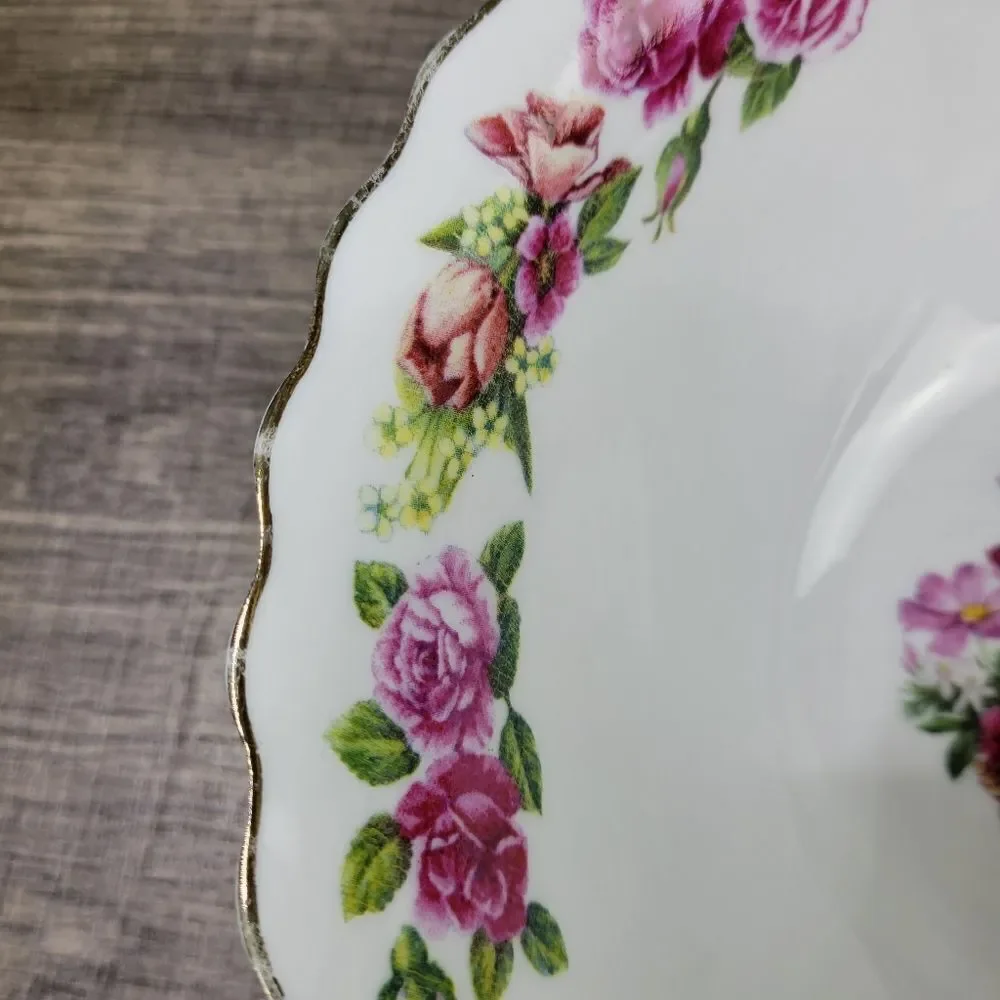 White Serving Bowl‎ with Pink Rose Pattern